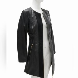 Sleek Black Leather Trench Coat